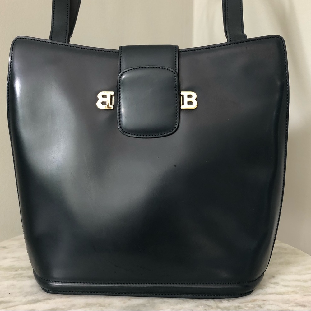 SALE Bally Vintage Structured Shoulder Bag Blue Leather Made in Italy sn1625-98